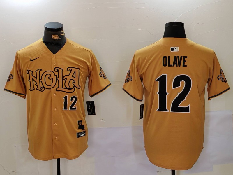 Men New Orleans Saints 12 Olave Yellow Joint Name 2024 Nike Limited NFL Jersey style 9123